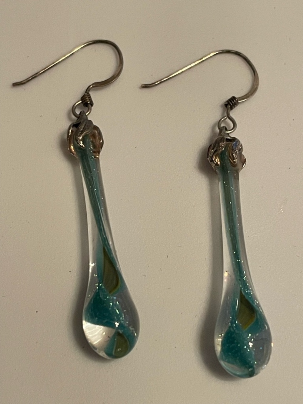 Artisan Teardrop Glass Earrings in Teal